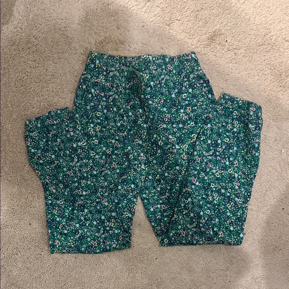 Floral Green Zara pants with elastic waistband